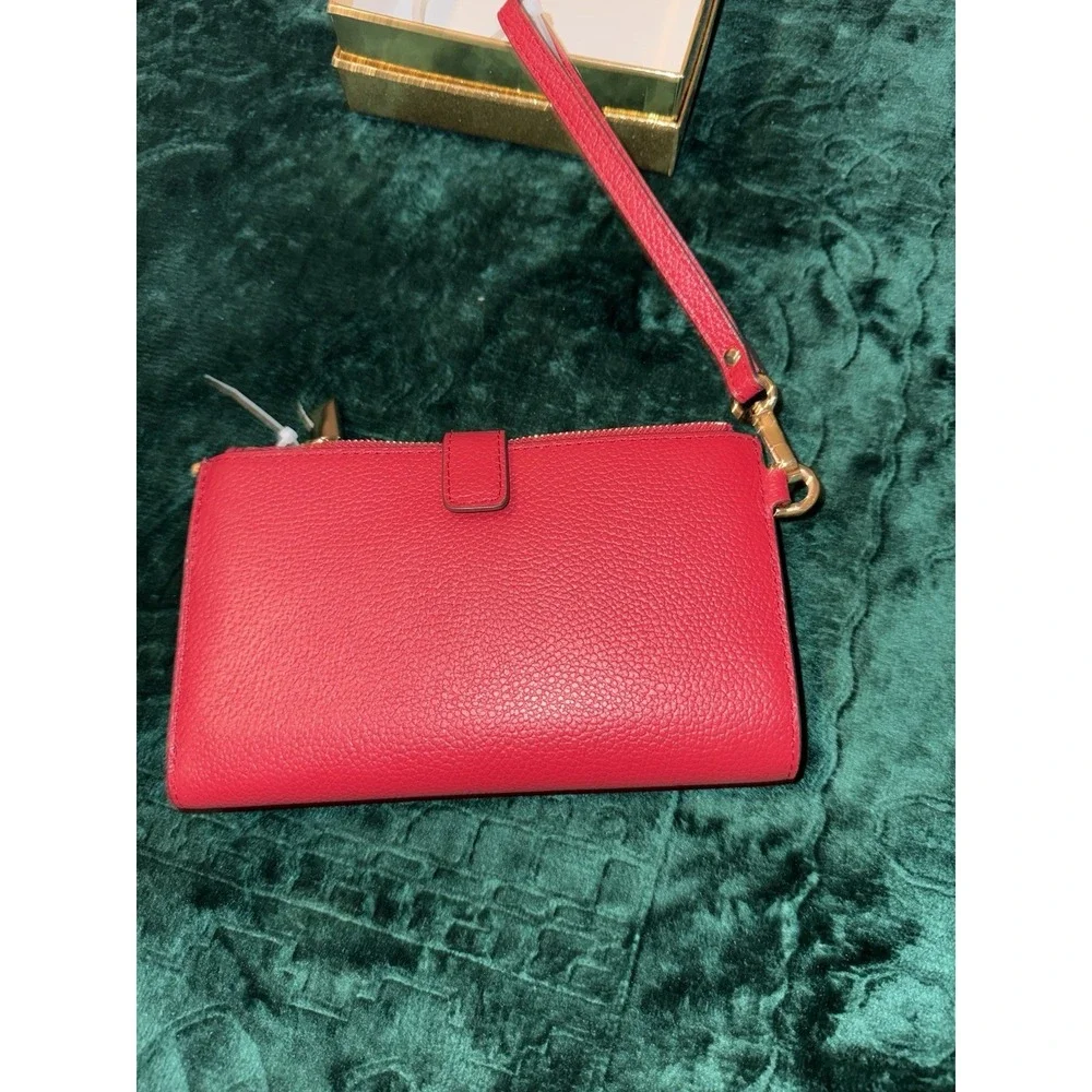Michael‎ Kors Jet Set Double Zip Wristlet Crimson Red Leather Wallet 32T7GAFW4L